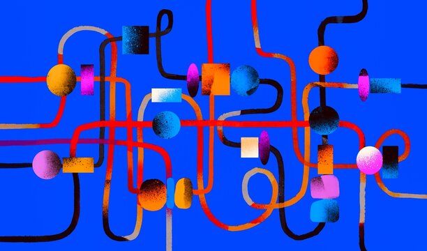 Abstract Wire Labyrinth with Colorful Geometric Beads