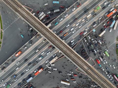 Top view urban traffic crossing