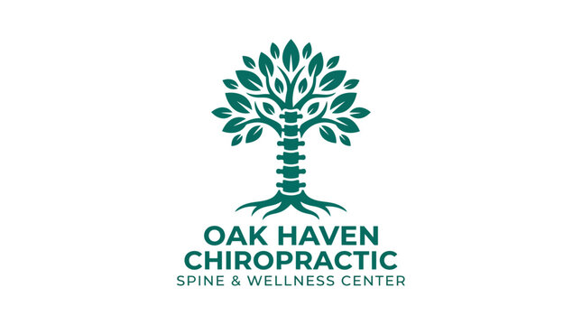 Chiropractic logo design with tree and spine elements, vector graphic