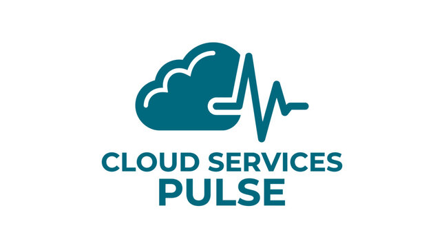 Cloud services pulse logo with heartbeat line and cloud graphic element