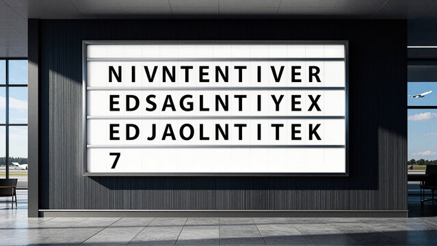Unreadable airport screen displaying garbled text