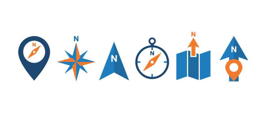 North arrow icon set, N direction point symbol, North direction arrow compass icon , vector illustration .  white background