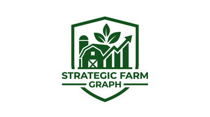 Green farm growth graph logo with barn and leaves, business concept vector illustration © ANDREAS99