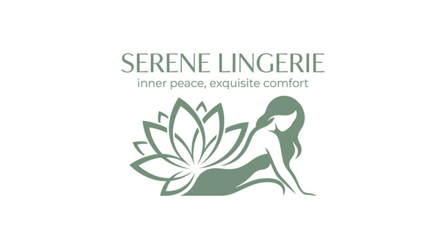 Elegant lingerie logo with woman and lotus flower, representing inner peace and comfort