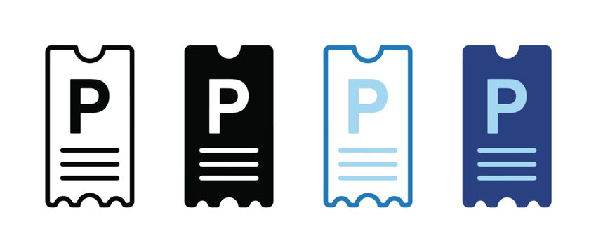 Parking ticket icon set. receipt with parking symbol. transport fine and billing concept. vector illustration. white background