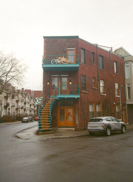 Front view of a typical building in Mile End, Montreal
