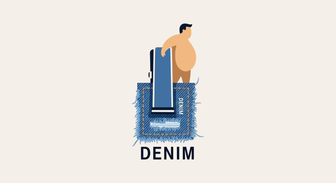 Person standing behind blue denim fabric with pocket detail