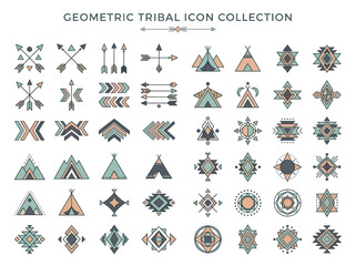 Geometric Tribal Icon Collection with Arrows, Teepees, and Ethnic Symbols - Modern Boho Design Elements for Branding and Web © Suci