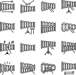 Obraz premium Xylophone Icons Set: Musical Instrument Line Art Collection