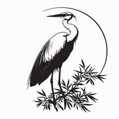 Naklejka premium Ardea Cinerea Bird Standing Among Leaves Image Vector Isolated On White Background
