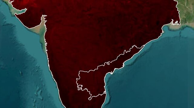 Glowing Andhra Pradesh State Outline on Geographic India Map.
Andhra Pradesh Location Visualization with Highlighted State Border.