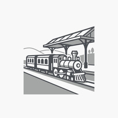 Retro steam locomotive train stopped at a railway station. © AGUS