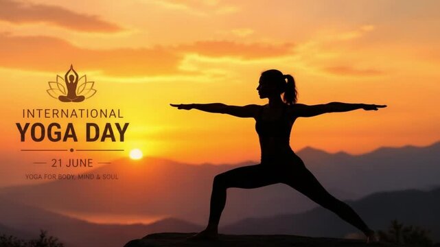 Warrior Yoga Silhouette at Sunset for International Yoga Day Celebration