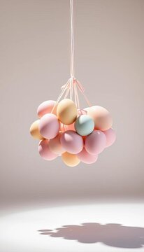 Chic pastel egg cluster suspended mid-air, soft diffused light painting subtle shadows,  decoration,  pastel
