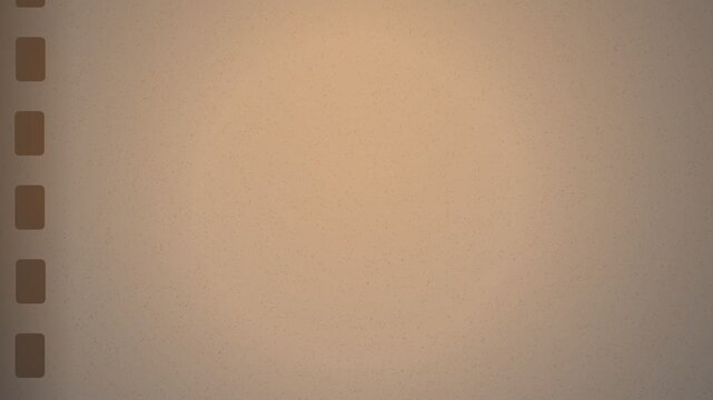 Vintage film strip frame on brown paper texture with flickering sprocket holes and grain for retro video overlay background loop