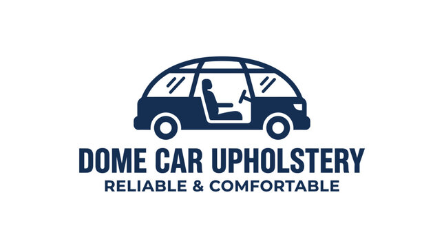 Car upholstery logo with dome shape and text