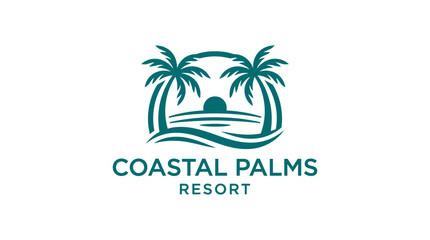 Obraz premium Palm trees and sun logo with 