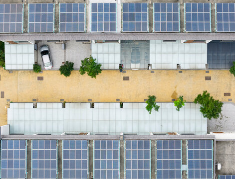 Aerial Townhouse Residence with Solar Rooftops