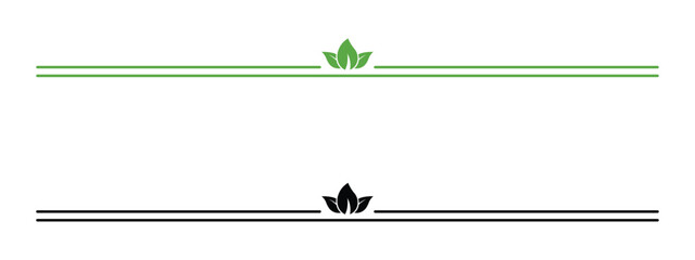 Obraz na płótnie Canvas Elegant floral leaf horizontal divider border. Minimalist green and black decorative ornament for wedding invitations, stationery, certificates. Vector illustration and transparent PNG