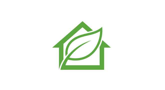 Eco-friendly house logo: a verdant leaf nested within a house shape representing sustainable living
