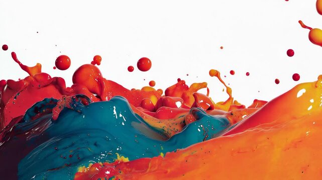 Colorful paint splash with vibrant red and orange, Colorful paint splashes in vibrant hues against a clean white