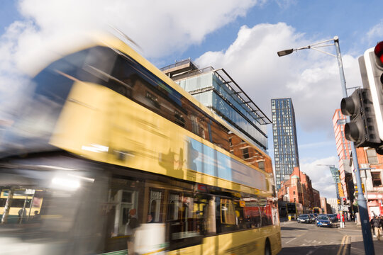 Manchester Streetscape With Bus and People 
