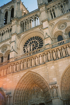 A wide view of the facade of Notre-Dame Cathedral