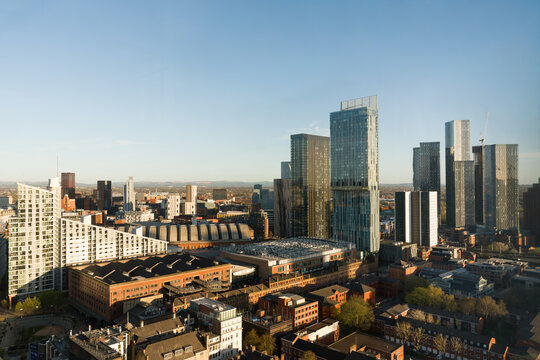 Buildings and Clear Blue Sky in Manchester, UK