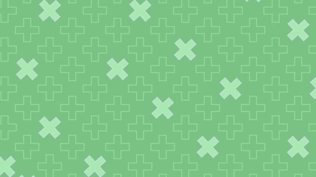 Animated Background with Rotating Plus Signs Transforming into X Shapes on a Vibrant Green Screen. 4K Video