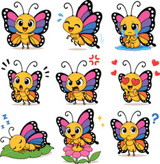 Fototapeta premium AI generated cute butterfly character expressions and emoji vector set