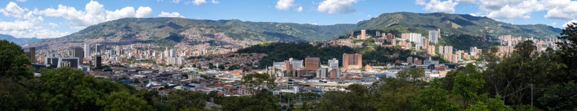 Medellin Panoramic Cityscape With Mountains