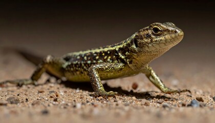 Obraz premium A small lizard standing on dirt.
