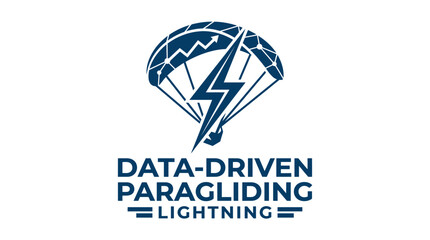 Vector illustration of a paraglider with lightning bolt and text 'DATA-DRIVEN PARAGLIDING LIGHTNING'. © intaniaayu