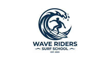 Surfer riding a wave, surf school logo concept, vector illustration © intaniaayu