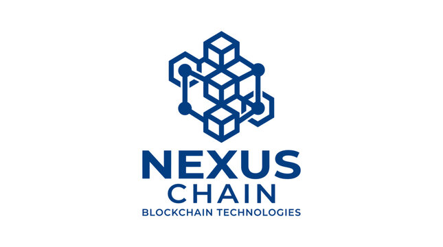 Abstract geometric network structure with blockchain technology text