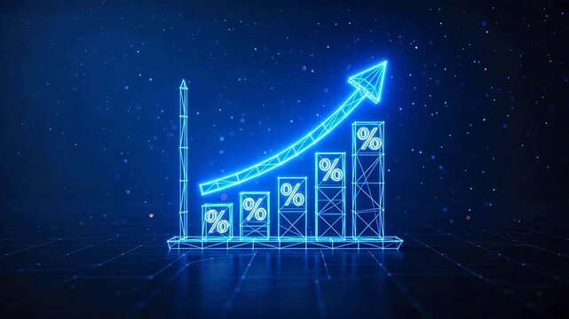 Blue glowing growth chart with arrow