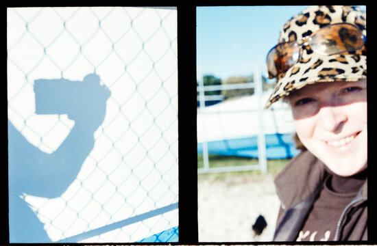 Diptych of Woman Taking Selfie & Shadow Photo
