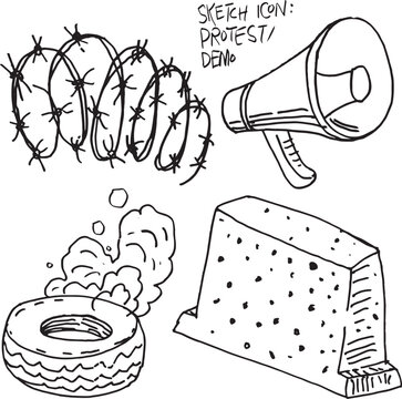 vector illustration sketch icon of protest or demonstation