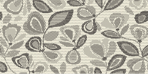 Dotted halftone botanical illustration featuring black floral silhouettes on textured beige background for retro designs. © SaHeD