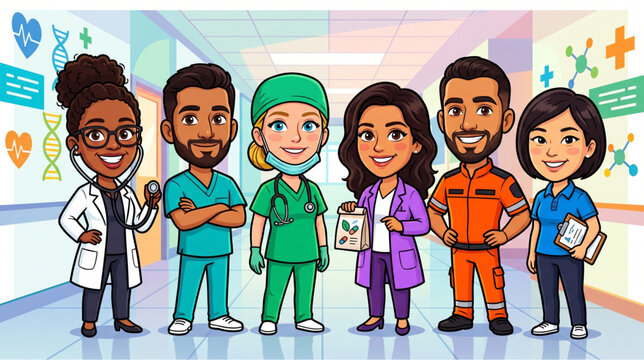 Multicultural Hospital Staff Group Illustration