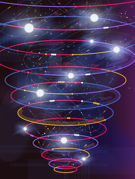 Glowing data spiral network AI technology abstract background