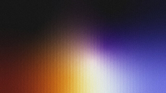 Abstract grainy gradient background with vertical subtle glass groove texture, warm amber-brown transitioning to cool deep indigo purple, noisy film grain texture.