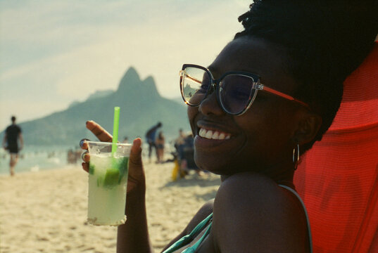 Smiling With Beach Drink