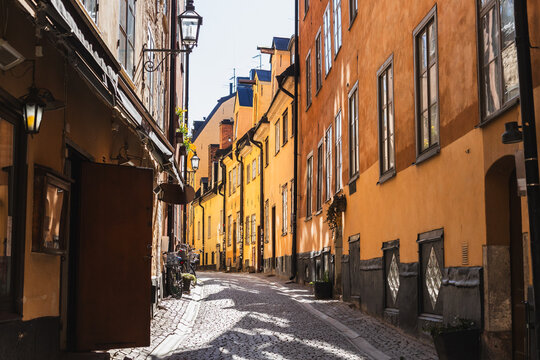 Narrow Cobblestone Street in Gamla Stan Old Town, Stockholm