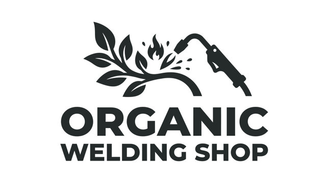 Organic welding shop logo design with plant and welding torch concept