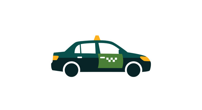 Illustrated green taxi car with yellow roof light.