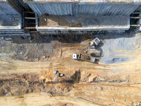 Construction Site Foundation Excavation and Heavy Equipment
