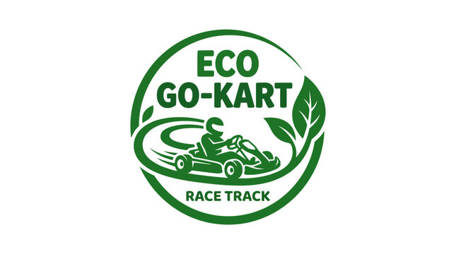 Eco go-kart racing concept with driver and leaf graphic element