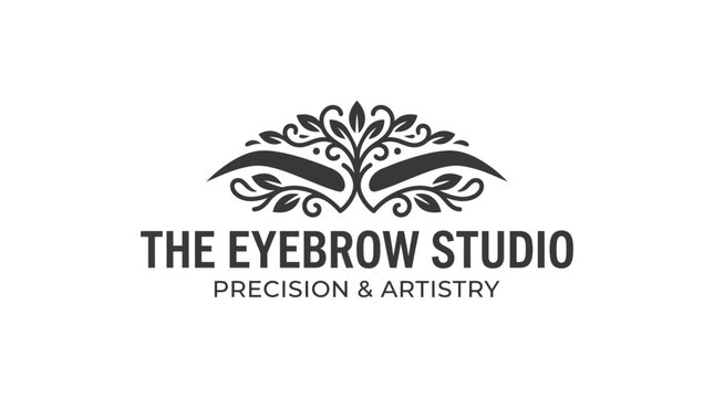 Elegant eyebrow studio logo with decorative flourish and text