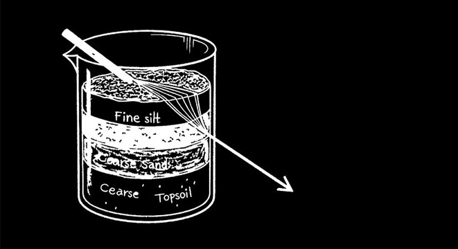Illustration of layered sediment in a beaker with stirrer.
